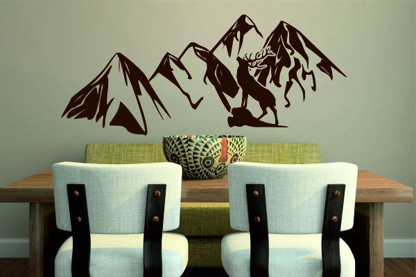 Berge mit Hirsch Wandschablone W0173 by SchablonenProfi